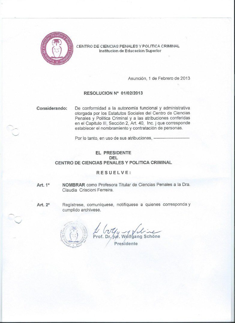 Resolución de la Prof. Dra. Claudia Carolina Criscioni Ferreira